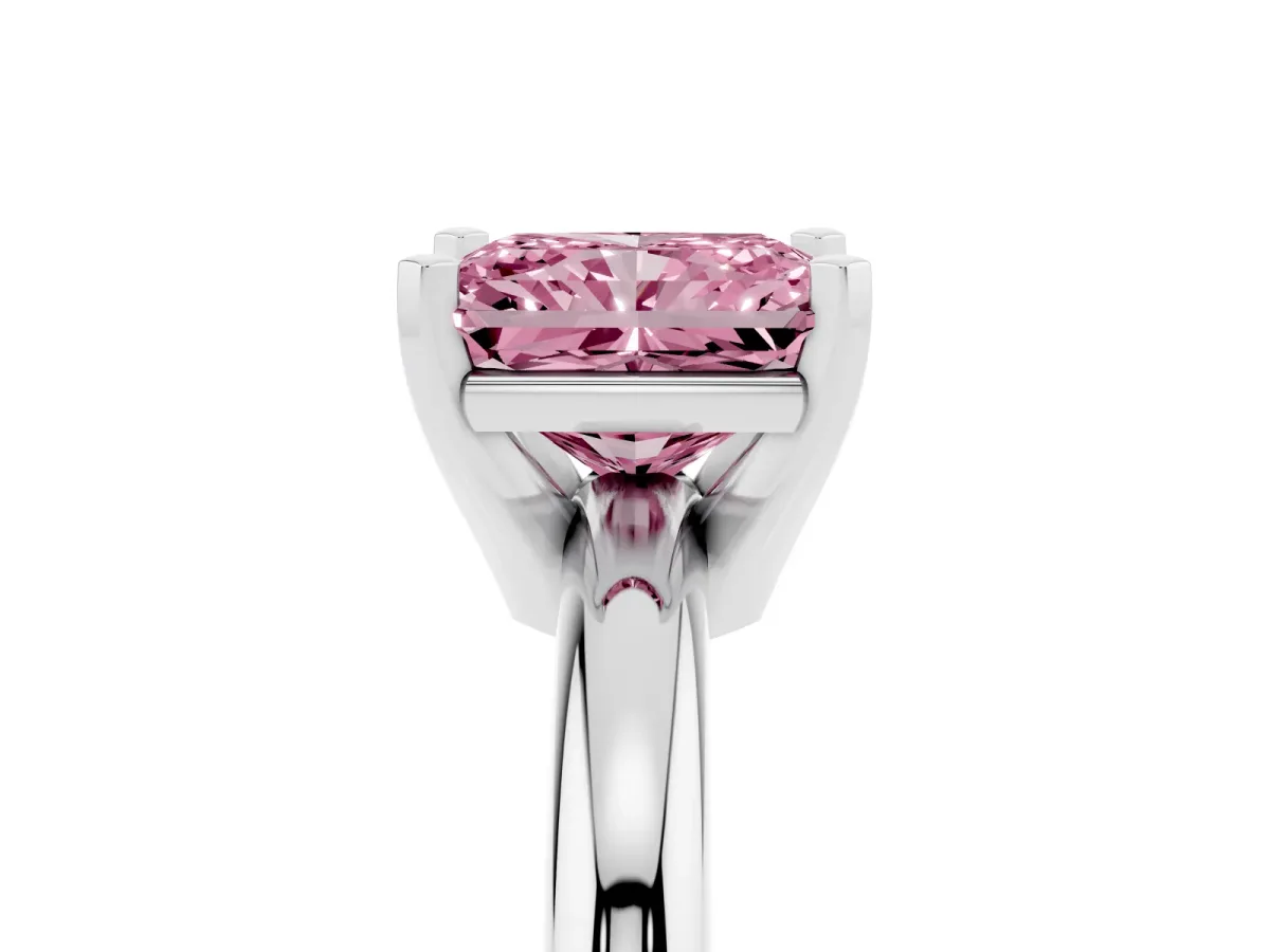 Fancy Pink Radiant Cut Diamond Solitaire Engagement Ring with Round Band and Four-Prong Setting White gold