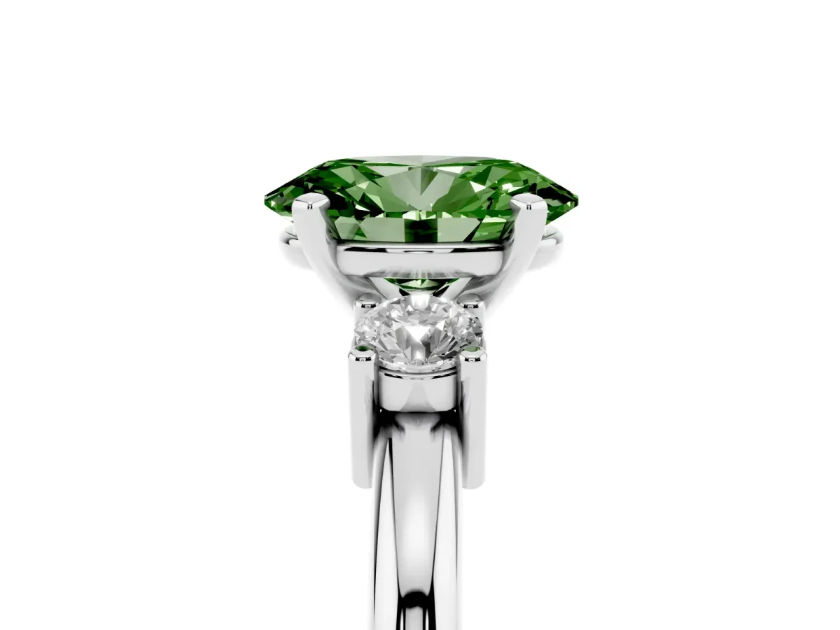 Fancy Green Three-Stone Oval Cut Cut Diamond Solitaire with Prong Setting and Classic Band Silver
