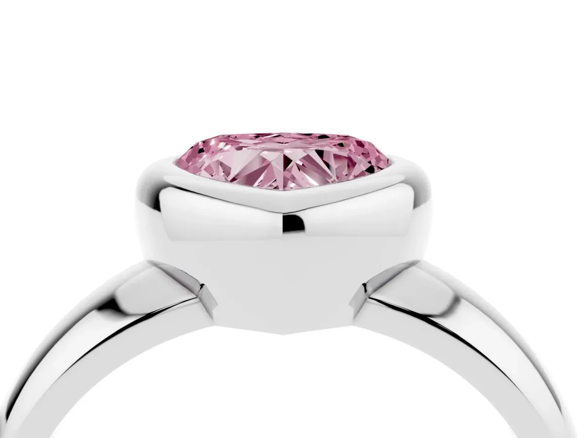 Fancy Pink Bezel Set Heart Cut Solitaire Ring with Wide Band Platinum