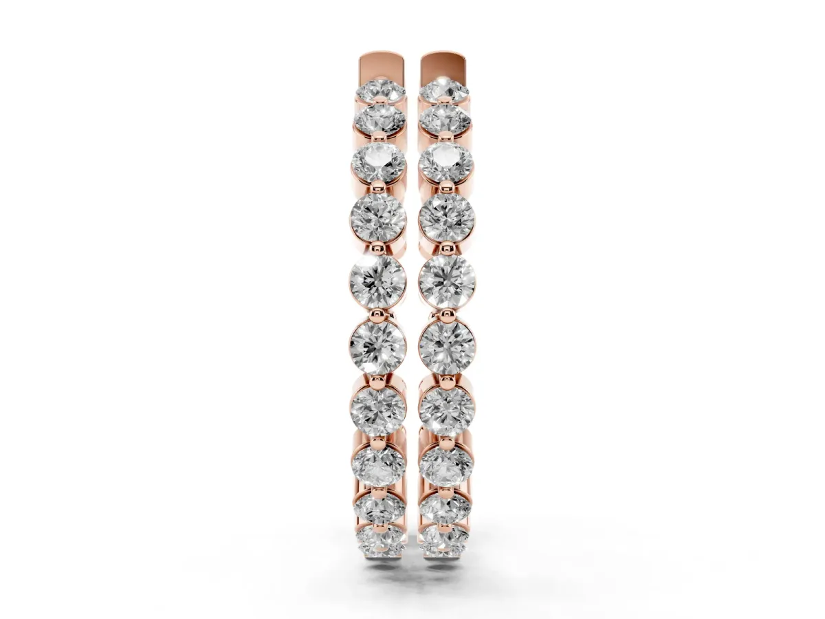Round Cut Prong Set Diamond Hoop Earrings Rose gold