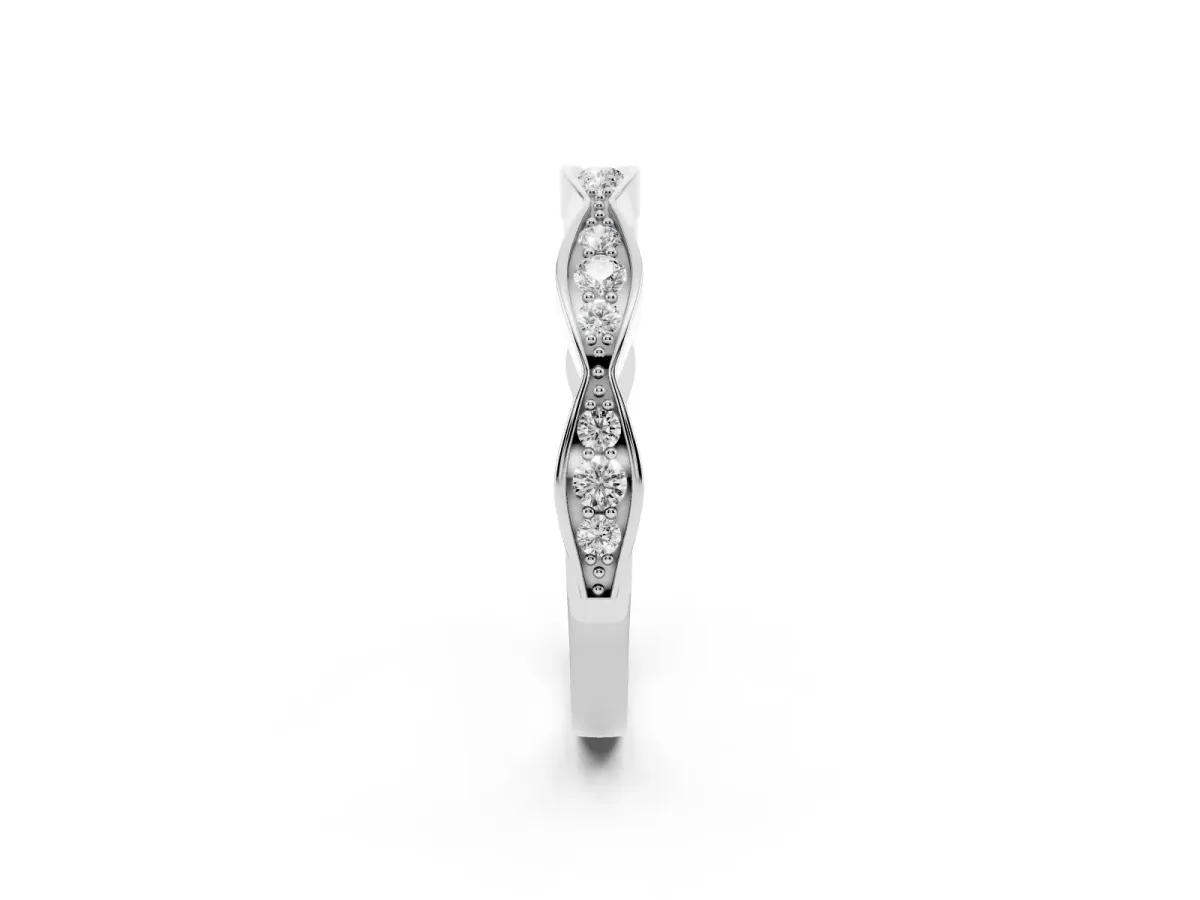 Round Diamond Scalloped Pavé Eternity Band Silver