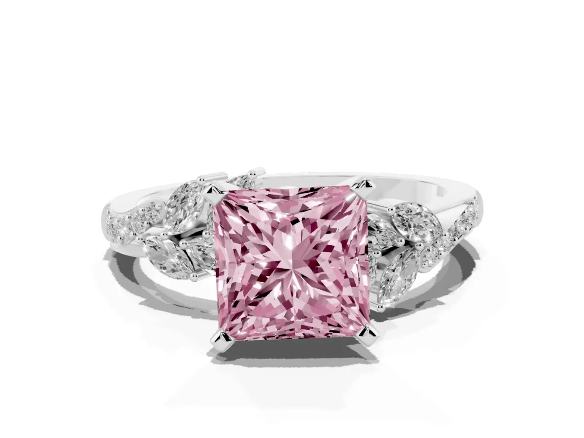 Fancy Pink Princess Cut Solitaire Marquise Twist Band with Six-Prong Setting Platinum