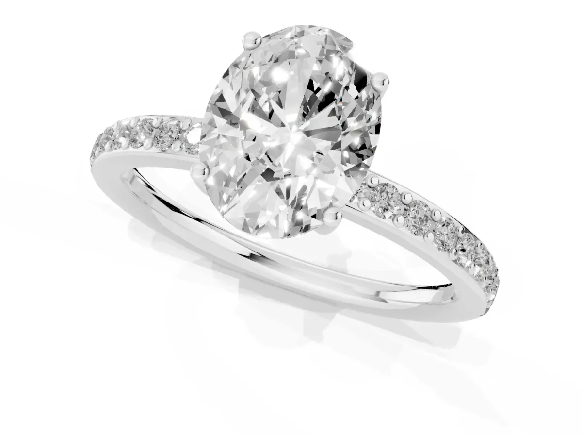 Oval Cut Cut Diamond Pavé Band Ring with Four-Prong Setting Platinum