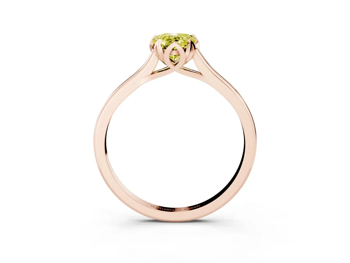 Fancy Yellow Pear Cut Diamond Solitaire Ring with Flower Prong Setting and Classic Band Rose gold