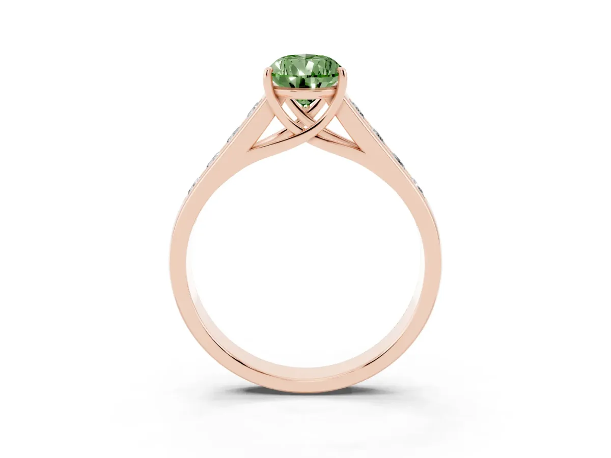 Fancy Green Pear Cut Solitaire Channel-Set Diamond Engagement Ring with Four-Prong Setting Rose gold