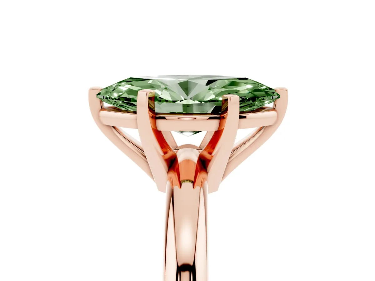Fancy Green Marquise Cut Diamond Solitaire Engagement Ring with Round Band and Four-Prong Setting Rose gold