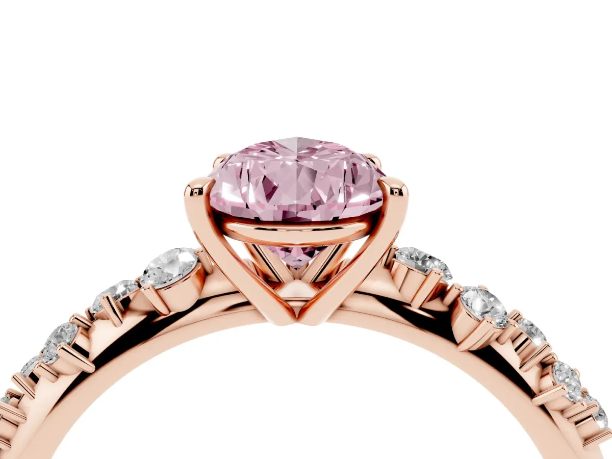 Fancy Pink Pear Cut Diamond Cluster Side Stone Solitaire Ring with Prong Setting Rose gold