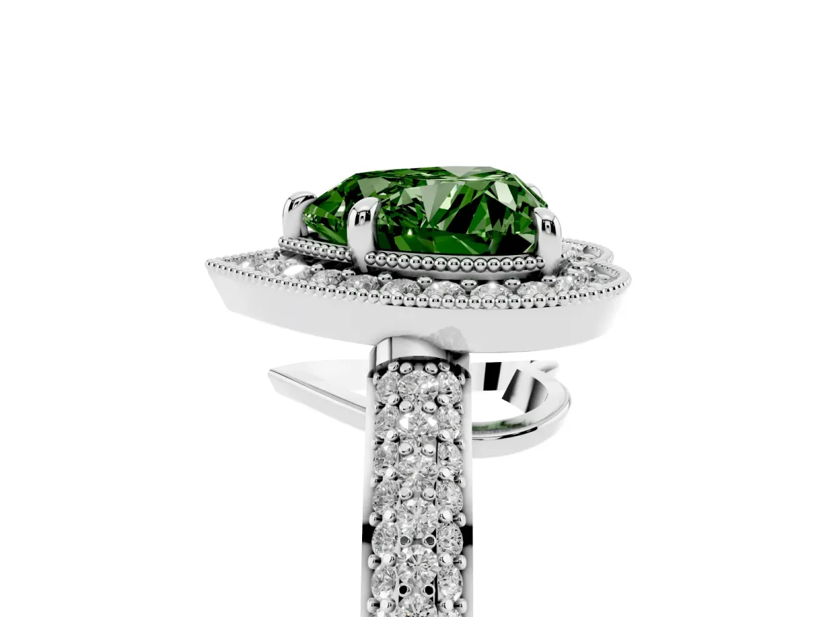 Fancy Green Heart Cut Cut Halo Diamond Pave Band with Four-Prong Setting Platinum