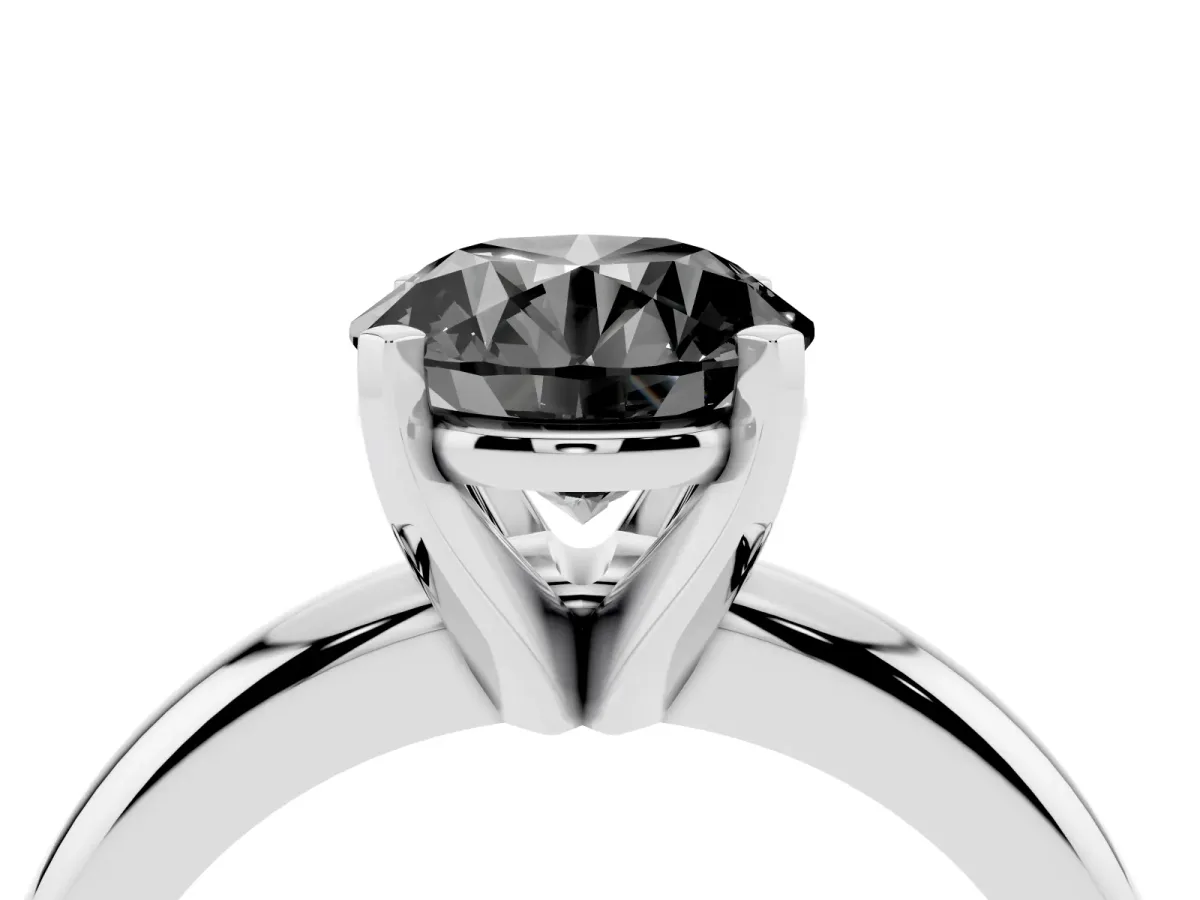 Fancy Black Round Cut Diamond Solitaire Engagement Ring with Round Band and Four-Prong Setting Platinum