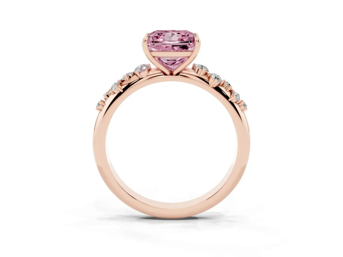 Fancy Pink Princess Cut Diamond Cluster Prong-Set Solitaire Ring Rose gold