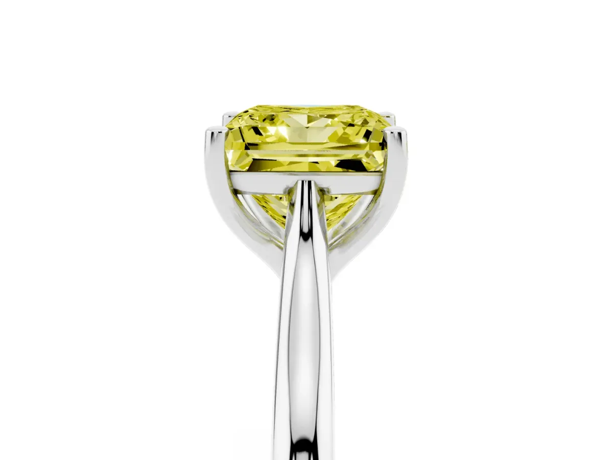 Fancy Yellow Princess Cut Cut Solitaire Ring with Cathedral Band and Four-Prong Setting Silver