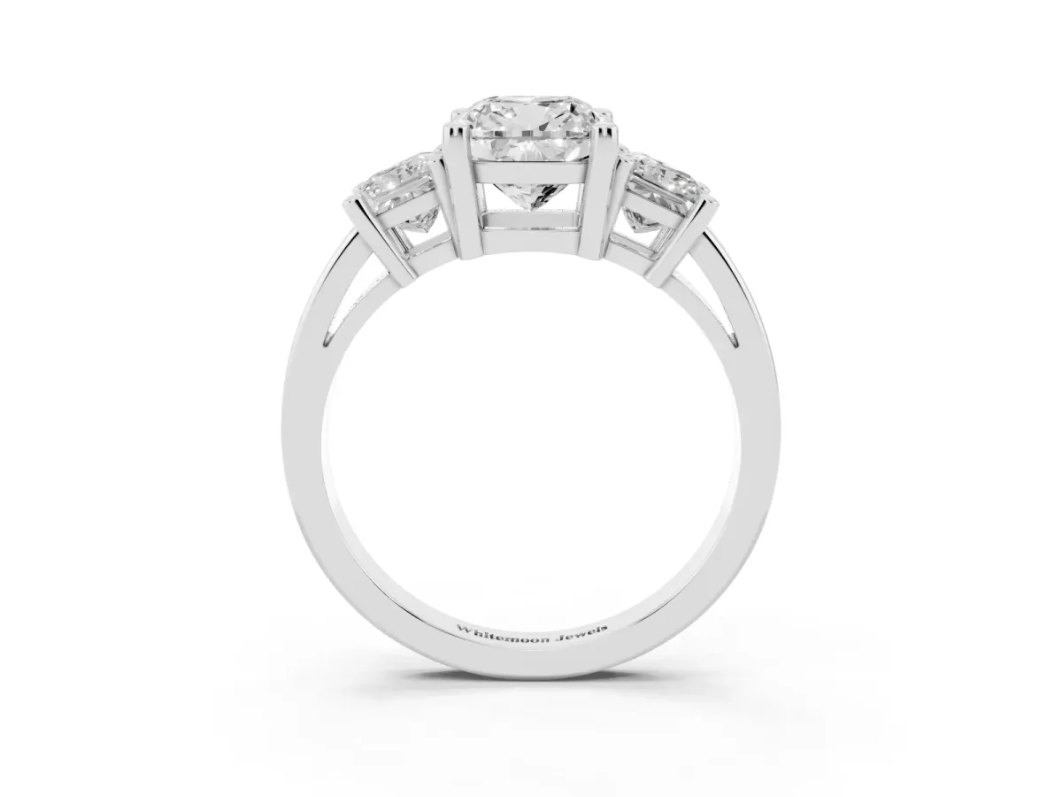 Three-Stone Cushion Cut Cut Solitaire Ring with Prong Setting Silver