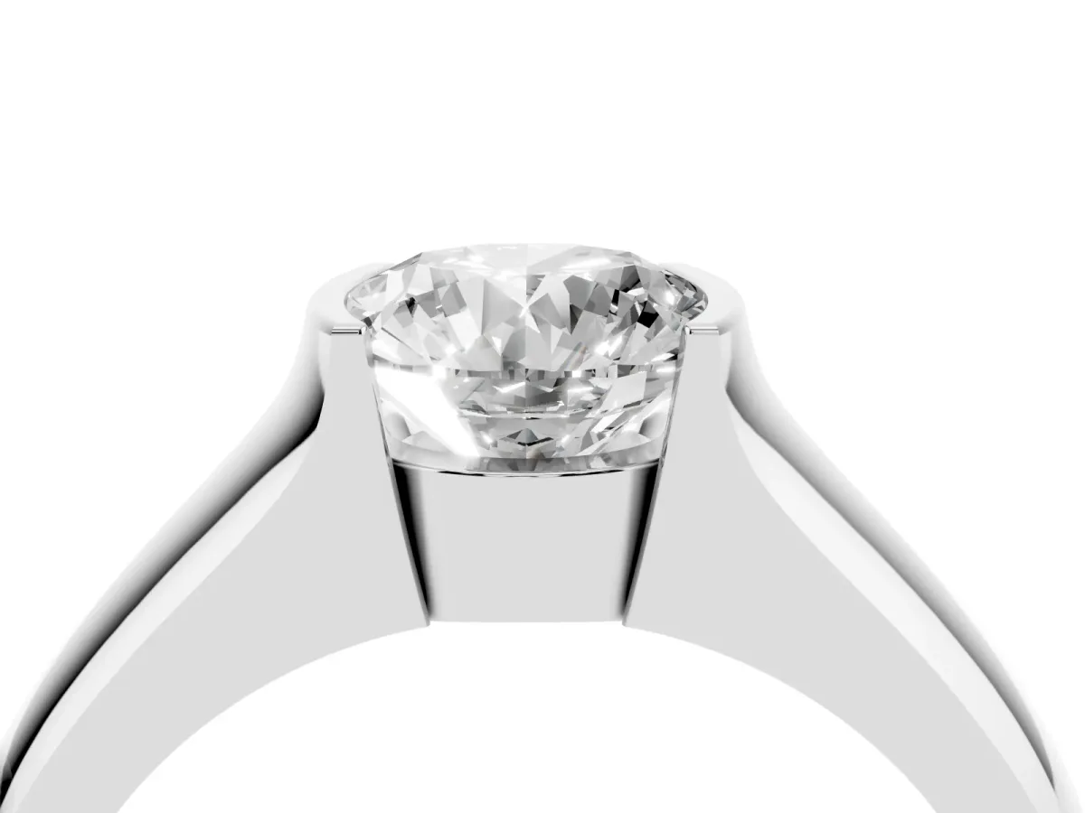Round Cut Solitaire Bezel Set Diamond Ring with Wide Band Silver