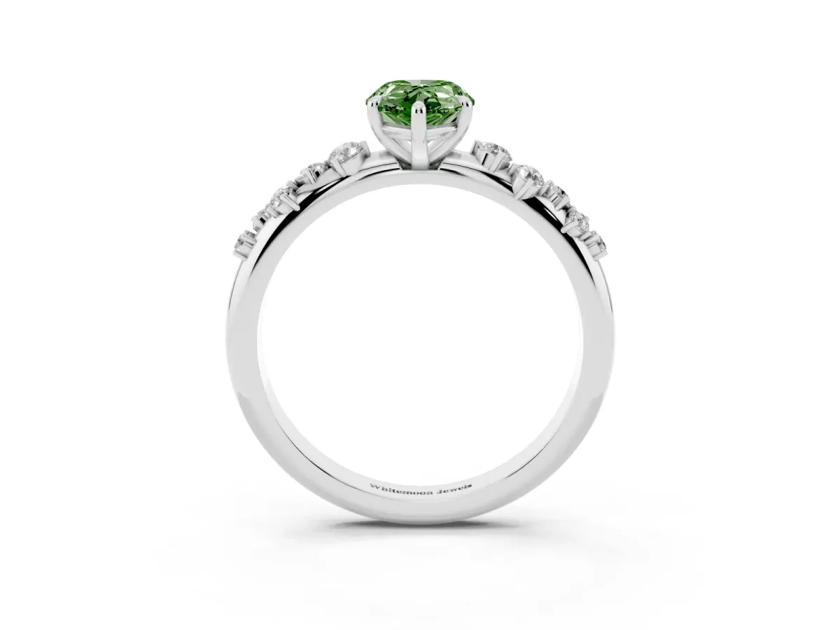 Fancy Green Pear Cut Diamond Cluster Prong-Set Solitaire Ring White gold