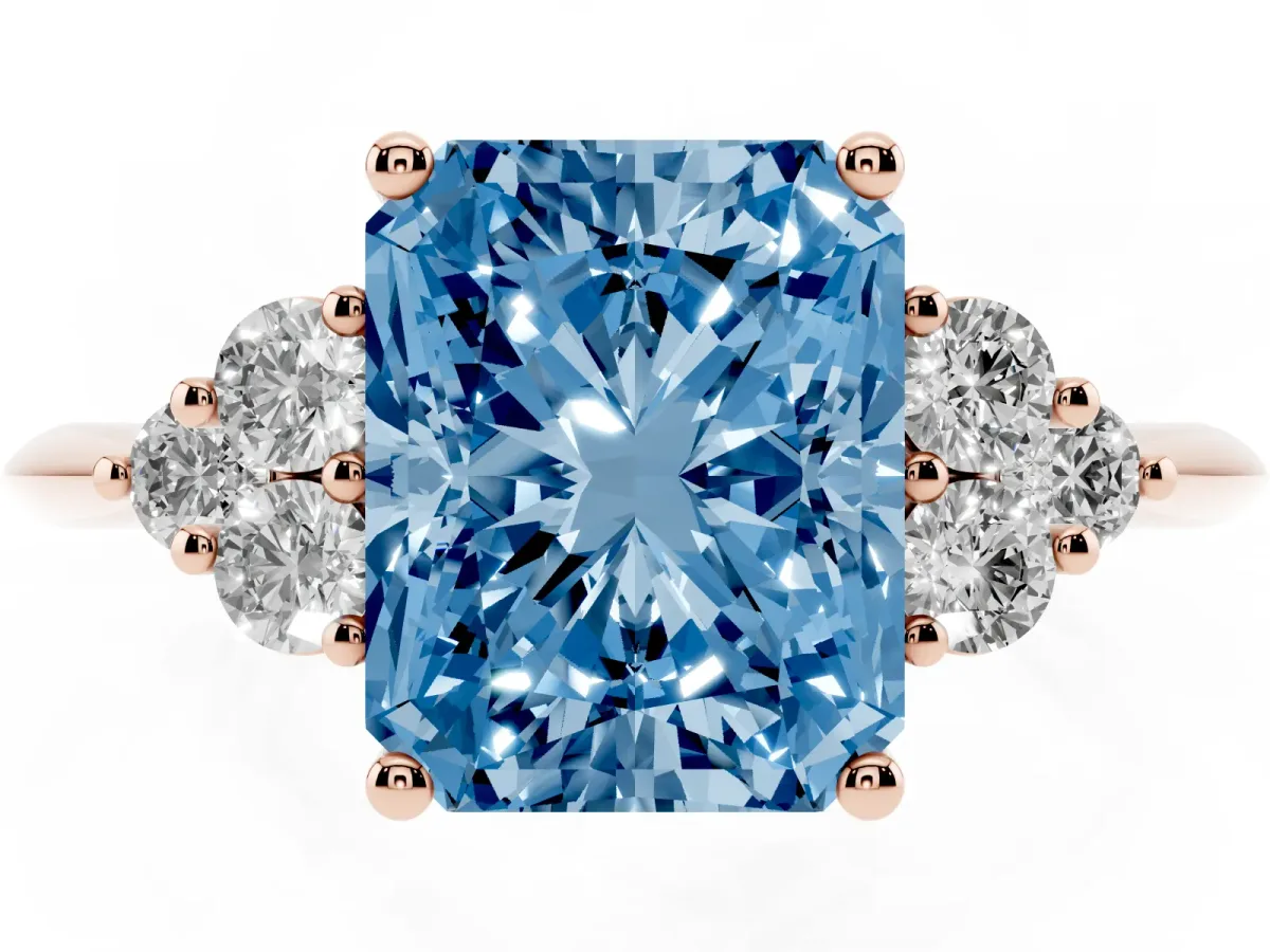 Fancy Blue Radiant Cut Cut Diamond Cluster Ring with Solitaire Band and Four-Prong Setting Rose gold