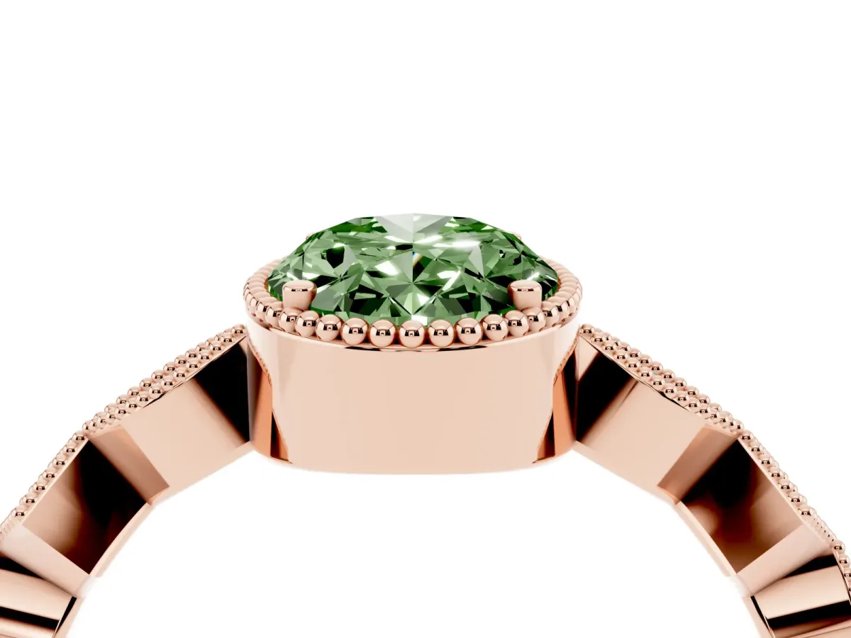 Fancy Green Oval Cut Milgrain Marquise Diamond Twist Band Ring Rose gold