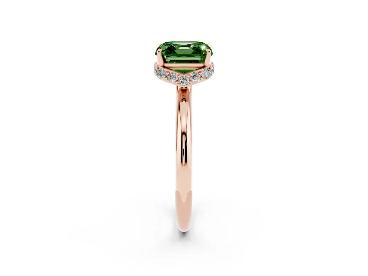 Fancy Green Asscher Cut Brilliant Solitaire Engagement Ring with Six-Prong Setting and Classic Band Rose gold