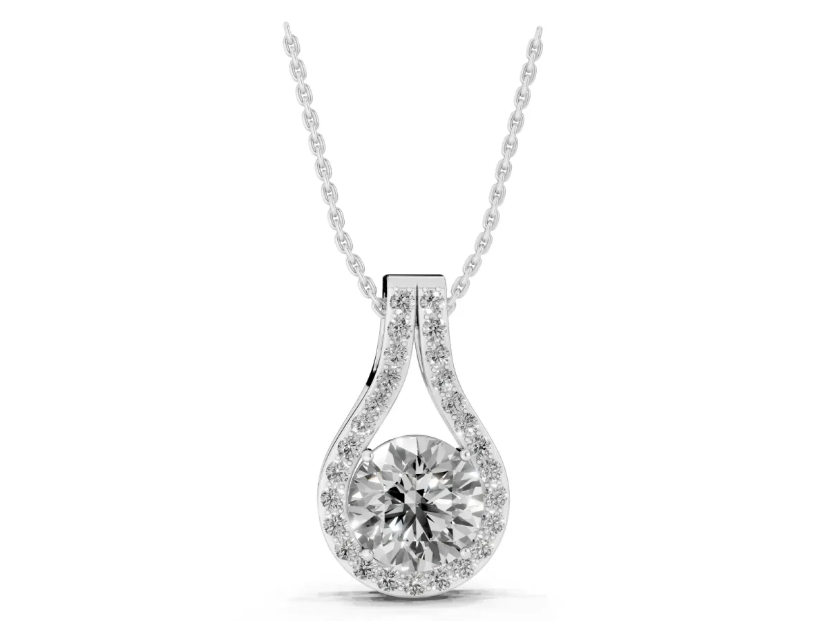 Round Halo Prong Set Pendant Silver