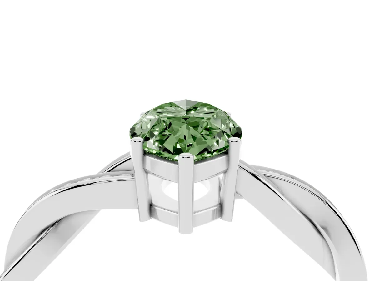 Fancy Green Marquise Cut Solitaire Twisted Pave Diamond Ring with Four-Prong Setting Silver
