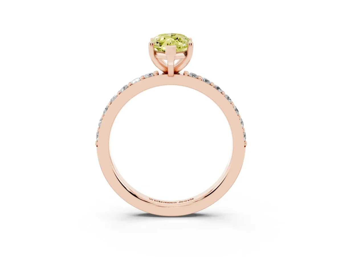 Fancy Yellow Marquise Cut Cut Diamond Solitaire with Pave Band and Four-Prong Setting Rose gold