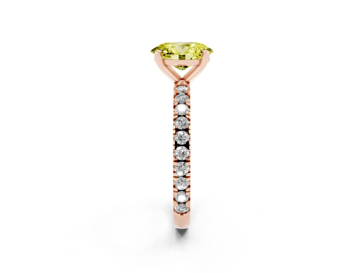 Fancy Yellow Oval Cut Diamond Pavé Band Solitaire with Four-Prong Setting Rose gold