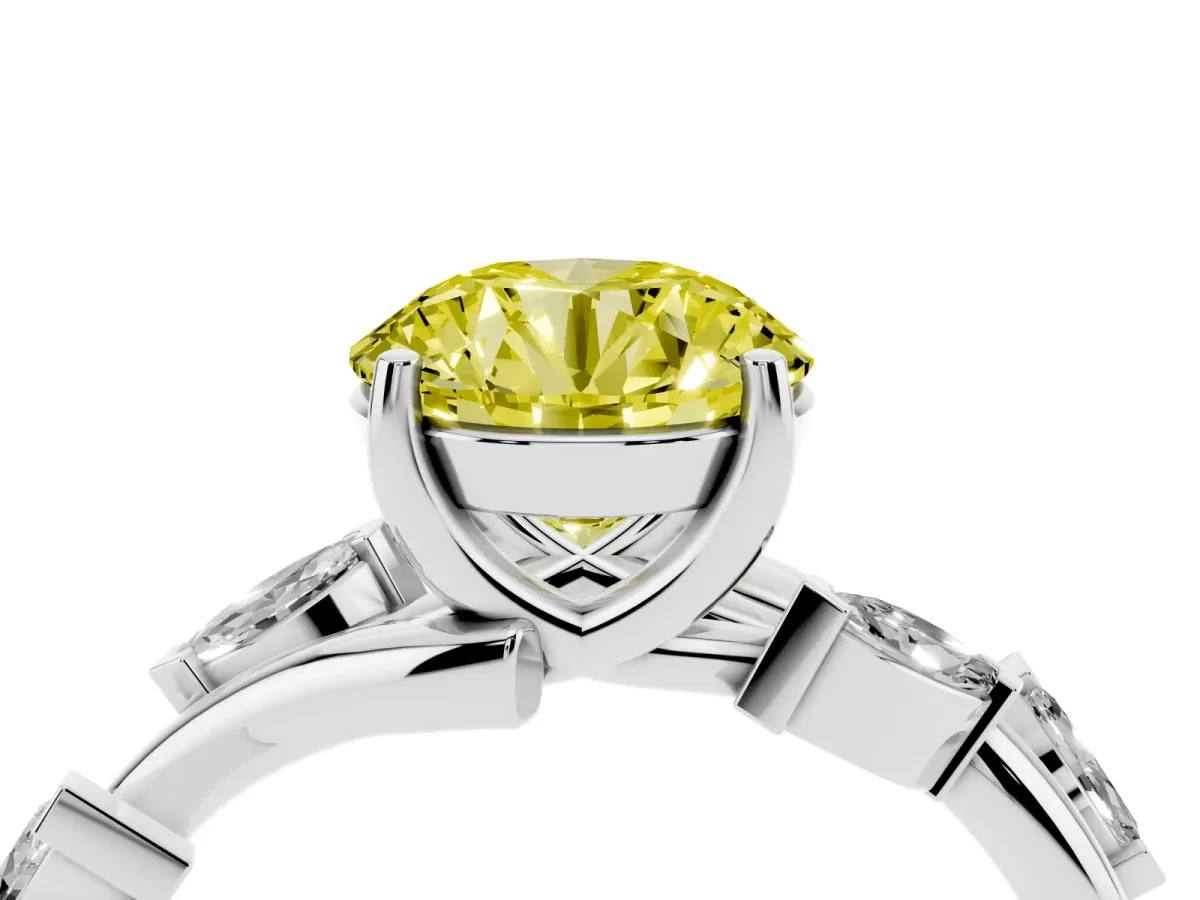 Fancy Yellow Round Cut Solitaire Twisted Band Marquise Accent Prong Setting Ring Silver