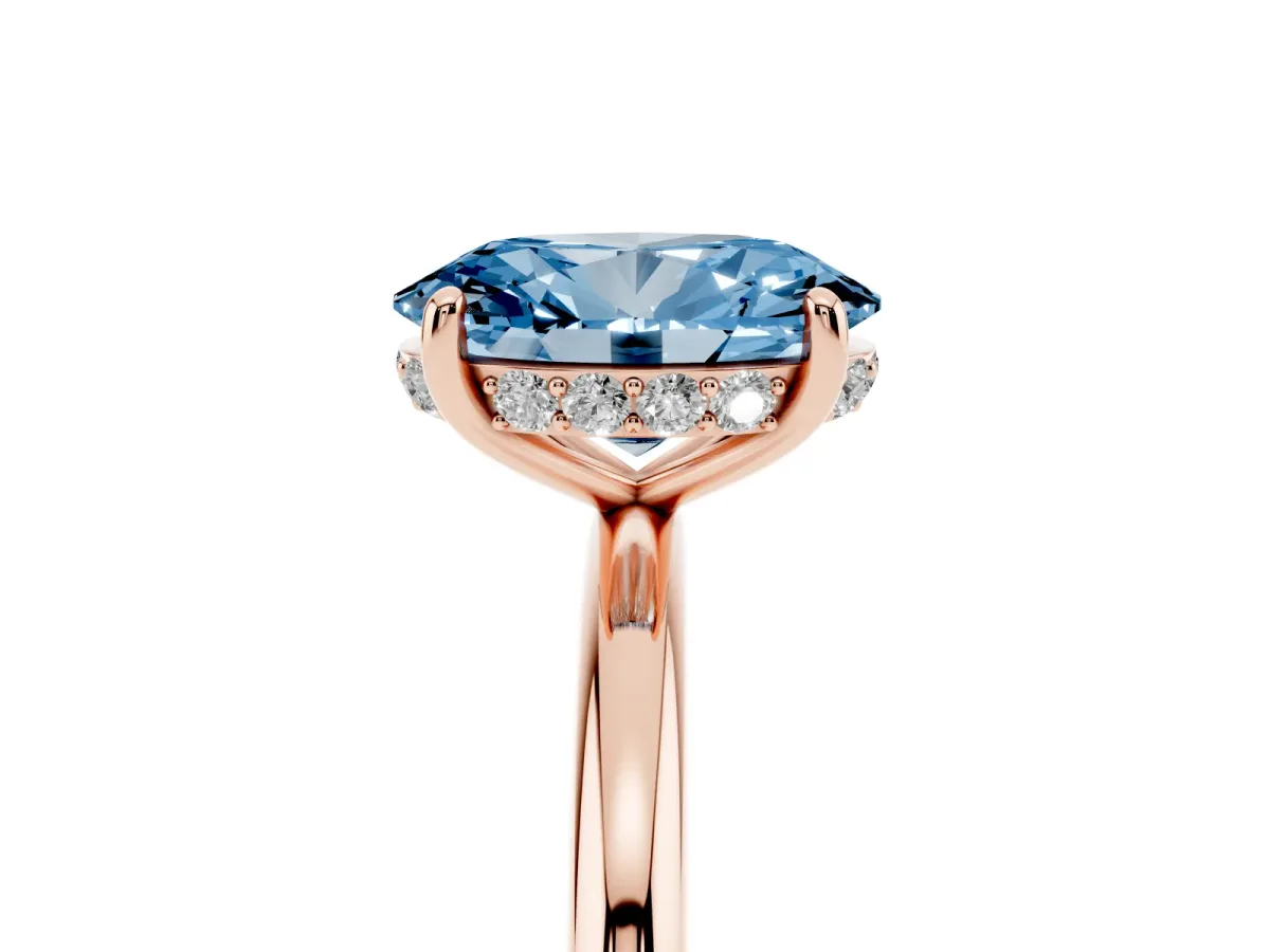 Fancy Blue Oval Cut Solitaire Diamond Ring with a Classic Band and Four-Prong Setting Rose gold