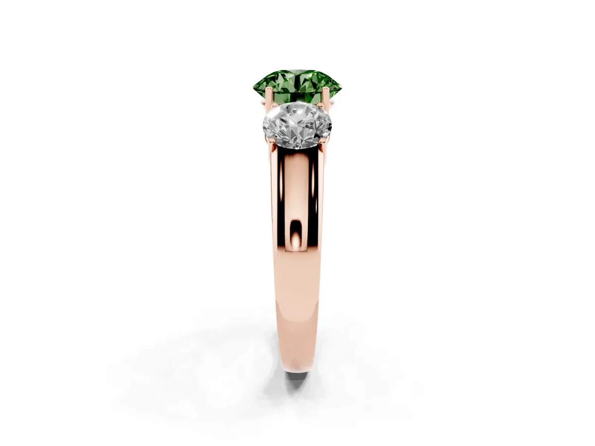 Fancy Green Three-Stone Round Cut Cut Diamond Ring with Prong Setting and Classic Band Rose gold