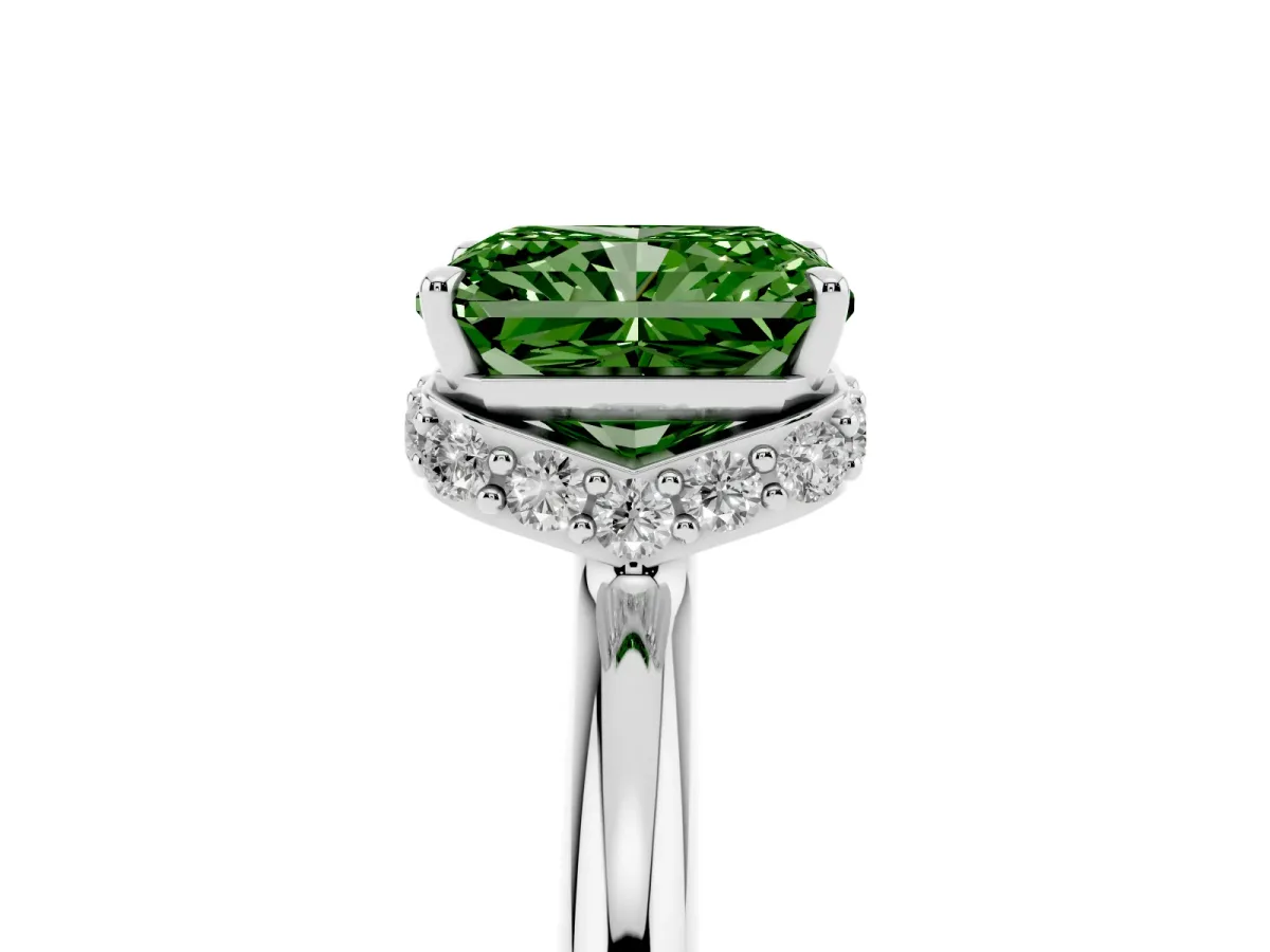 Fancy Green Radiant Cut Brilliant Solitaire Engagement Ring with Six-Prong Setting and Classic Band Silver