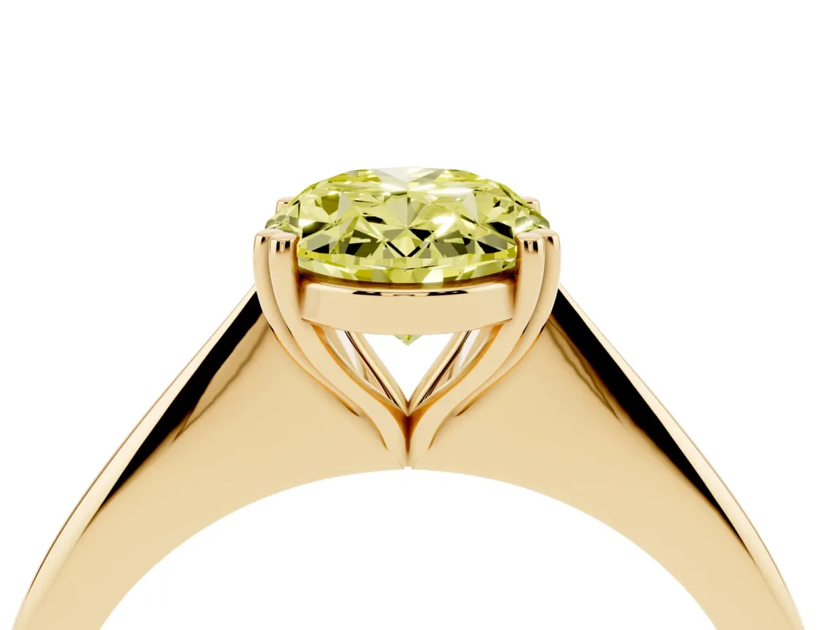 Fancy Yellow Oval Cut Solitaire Diamond Ring with Six-Prong Setting and Classic Band Yellow gold