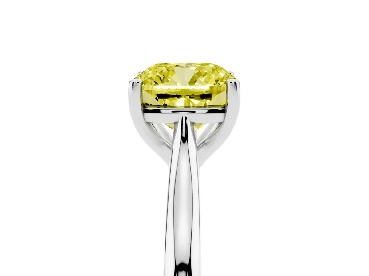 Fancy Yellow Cushion Cut Cut Solitaire Ring with Cathedral Band and Four-Prong Setting Silver