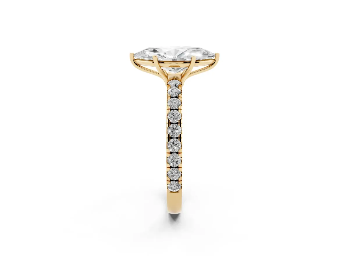 Marquise Cut Diamond Pavé Solitaire Engagement Ring with Four-Prong Setting Yellow gold