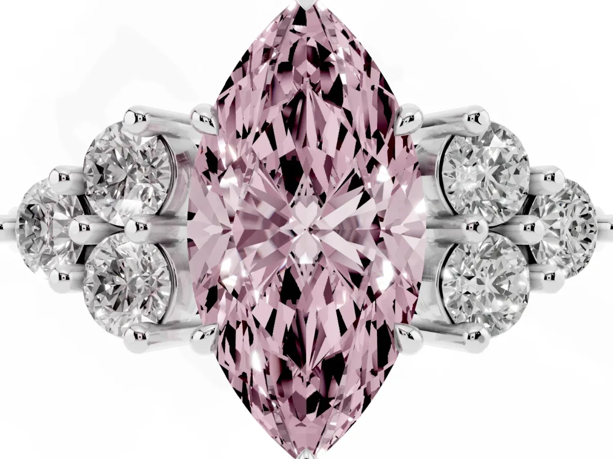 Fancy Pink Marquise Cut Brilliant Diamond Cluster Accent Solitaire Ring with Prong Setting Silver