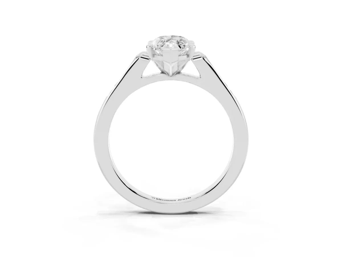 Marquise Cut Diamond Solitaire Ring with Channel Set Round Band and Prong Setting Silver