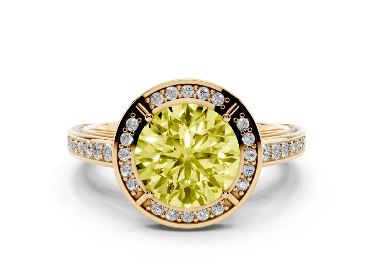 Fancy Yellow Round Cut Cut Halo Pave Split Shank Prong Setting Ring Yellow gold