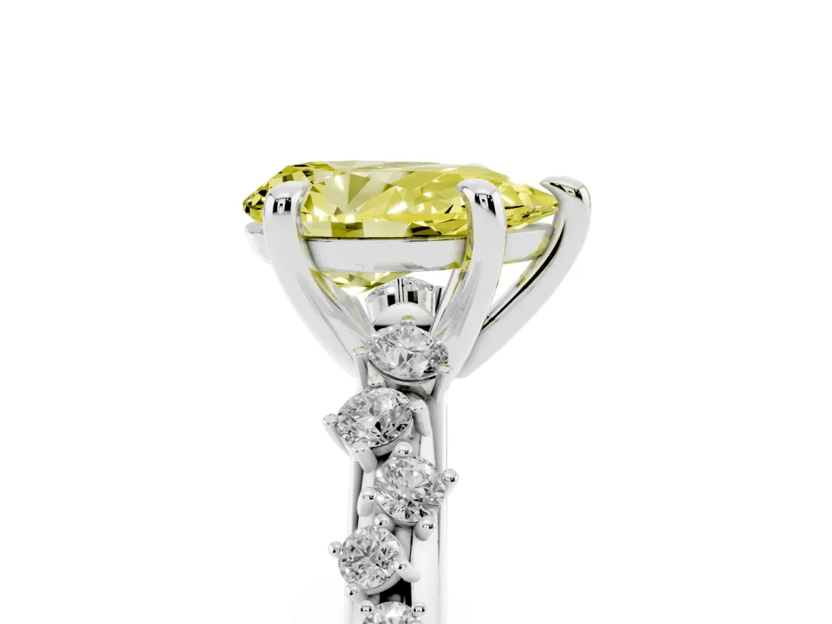 Fancy Yellow Pear Cut Cut Diamond Vine Band with Four-Prong Setting Platinum