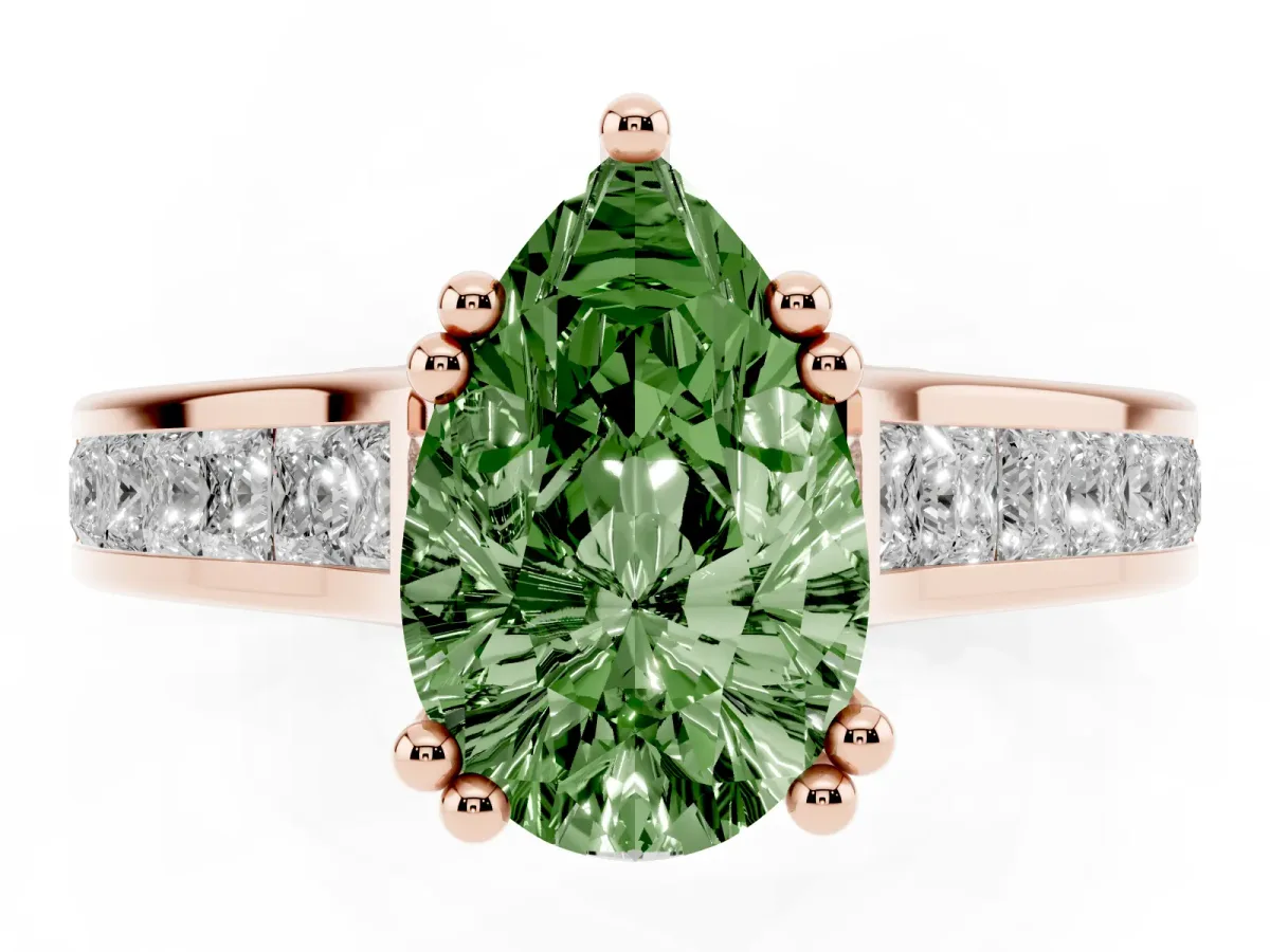 Fancy Green Pear Cut Cut Channel Set Solitaire Engagement Ring with Prong Setting Rose gold