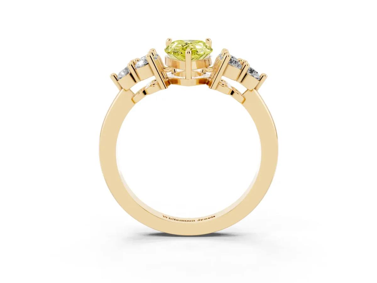 Fancy Yellow Pear Cut Brilliant Diamond Cluster Accent Solitaire Ring with Prong Setting Yellow gold