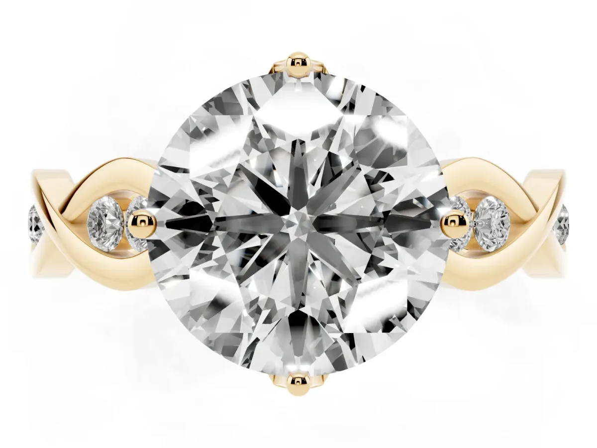 Round Cut Solitaire Twist Band with Leaf Prong Setting Yellow gold