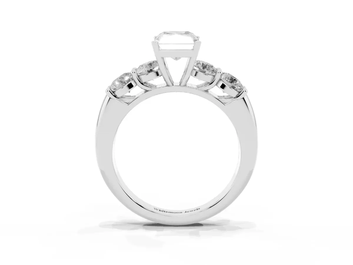 Radiant Cut Cut Five-Stone Prong Set Diamond Ring with Classic Band Platinum