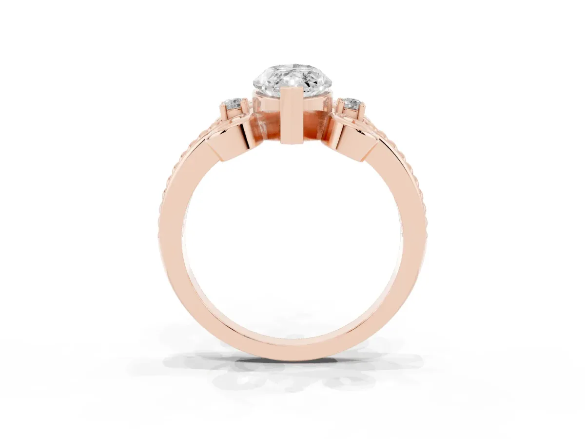 Marquise Cut Solitaire Twisted Band Scroll Prong Ring Rose gold