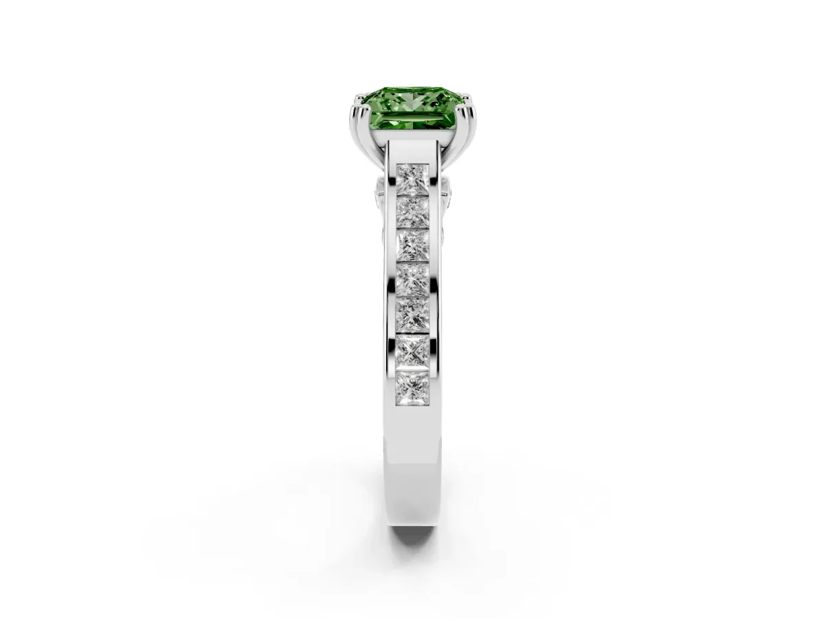 Fancy Green Princess Cut Cut Channel Set Solitaire Engagement Ring with Prong Setting Platinum