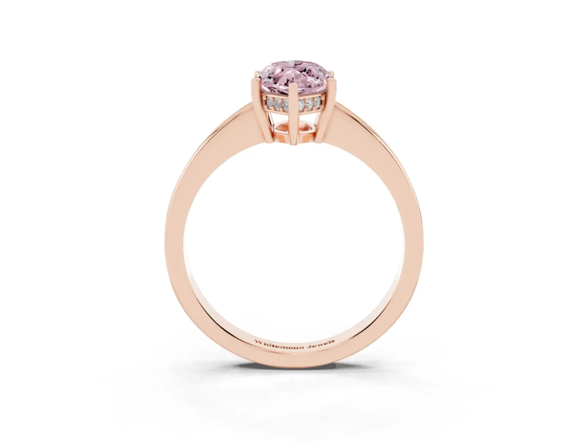 Fancy Pink Marquise Cut Solitaire Pavé Band Prong Setting Ring Rose gold