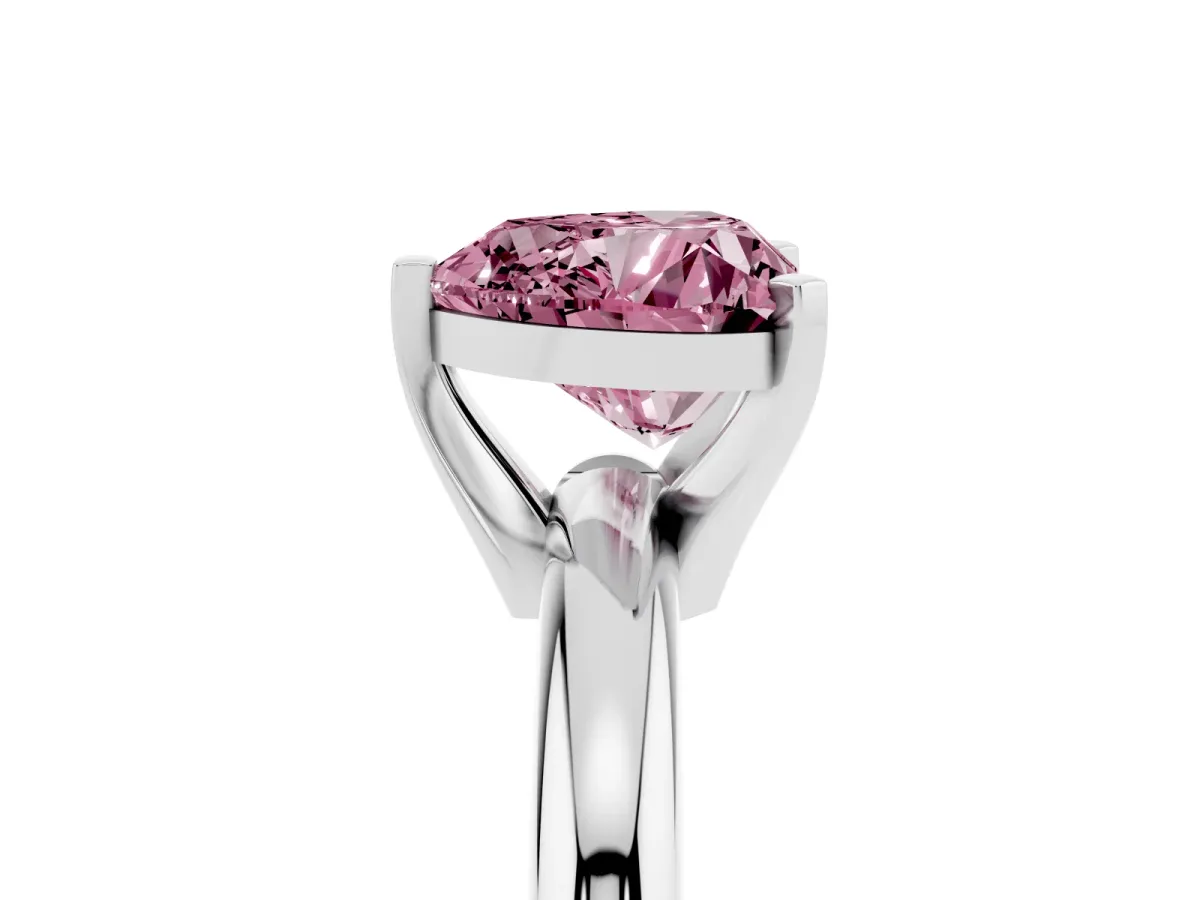 Fancy Pink Heart Cut Diamond Solitaire Engagement Ring with Round Band and Four-Prong Setting Platinum