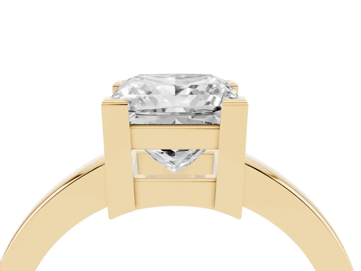 Princess Cut Cut Solitaire Ring with Four-Prong Setting and Classic Band Yellow gold