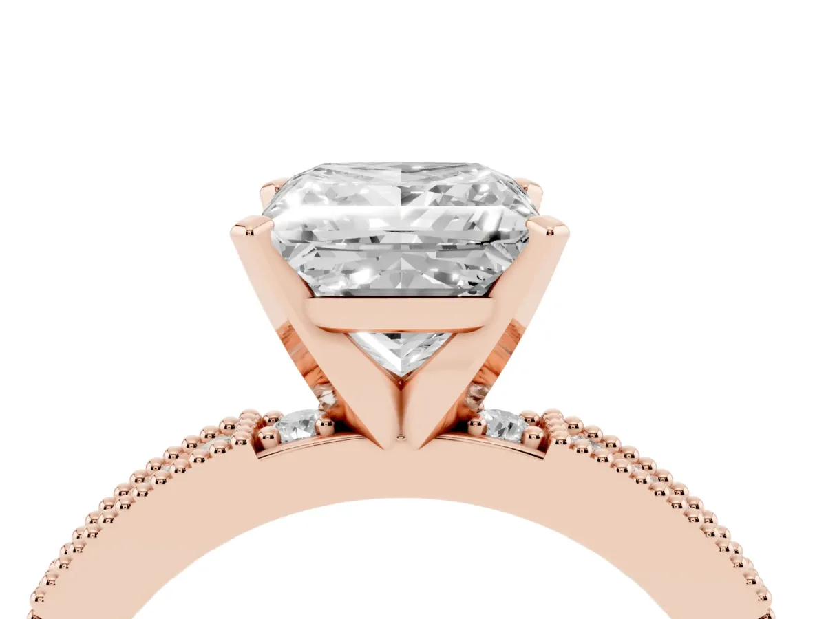 Princess Cut Solitaire with Pavé Band and Four-Prong Setting Rose gold