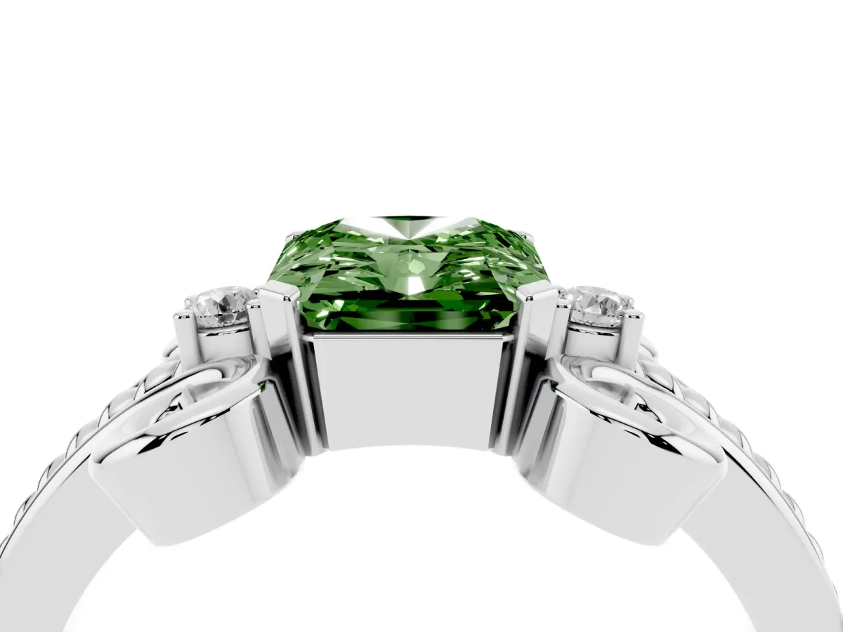 Fancy Green Radiant Cut Solitaire Twisted Band Scroll Prong Ring Silver