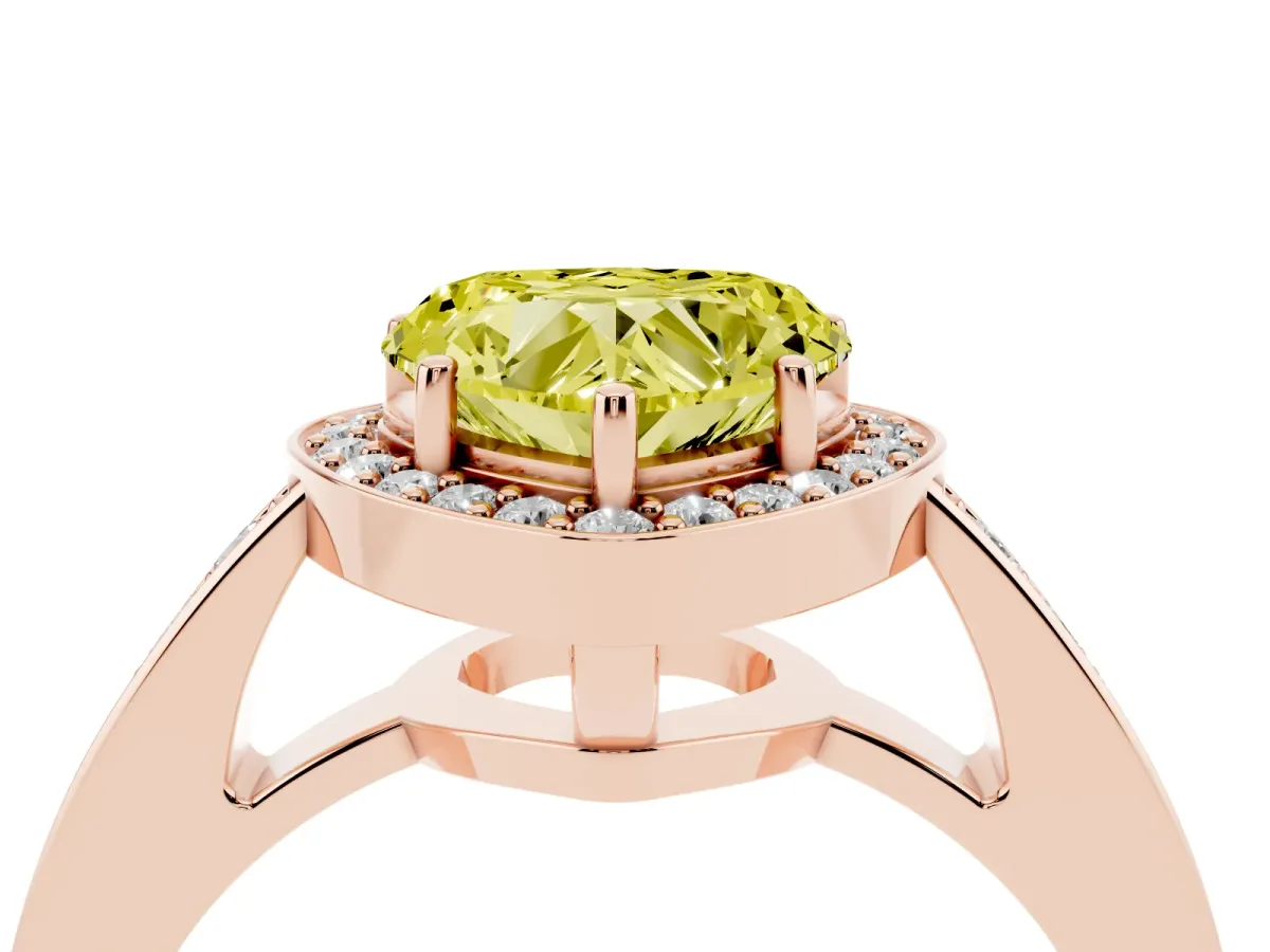 Fancy Yellow Heart Cut Halo Pavé Diamond Engagement Ring with Bezel Setting Rose gold