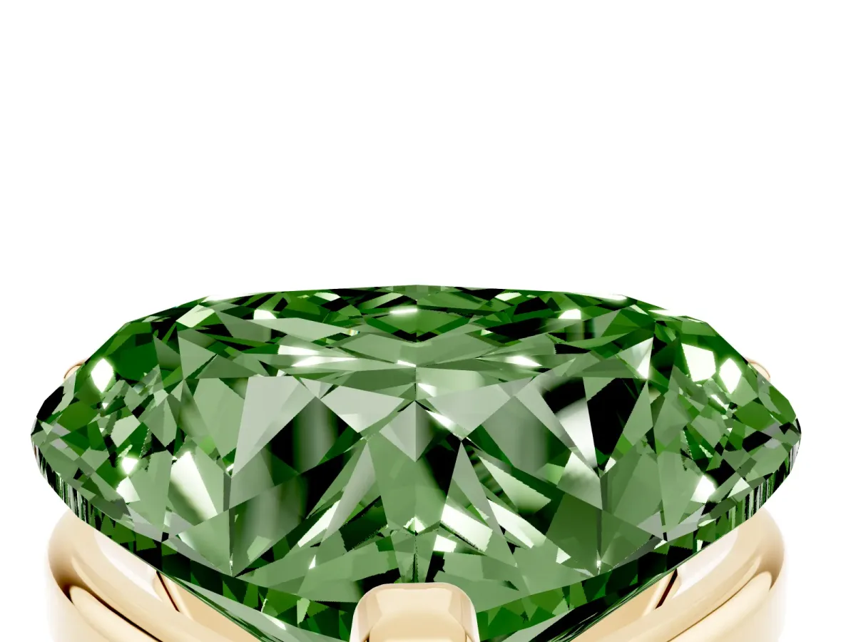 Fancy Green Heart Cut Diamond Solitaire Ring with Prong Setting and Classic Band Yellow gold
