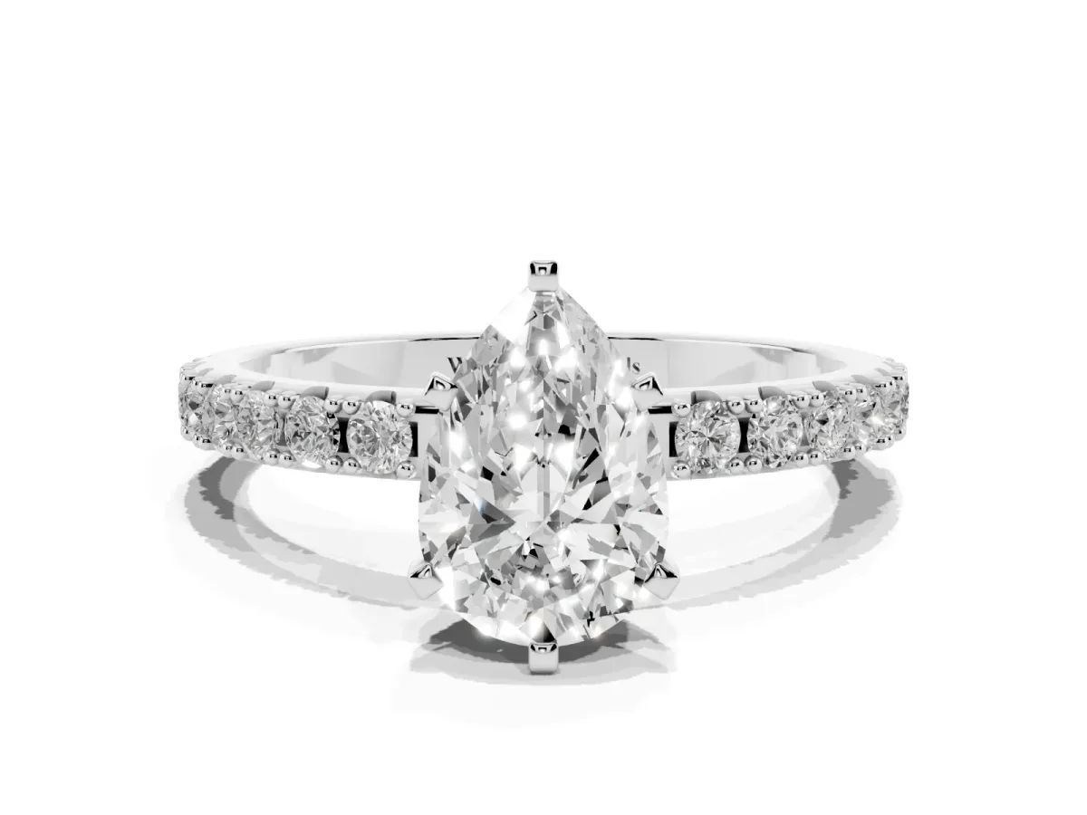 Pear Cut Diamond Solitaire Pavé Band with Four-Prong Setting Silver